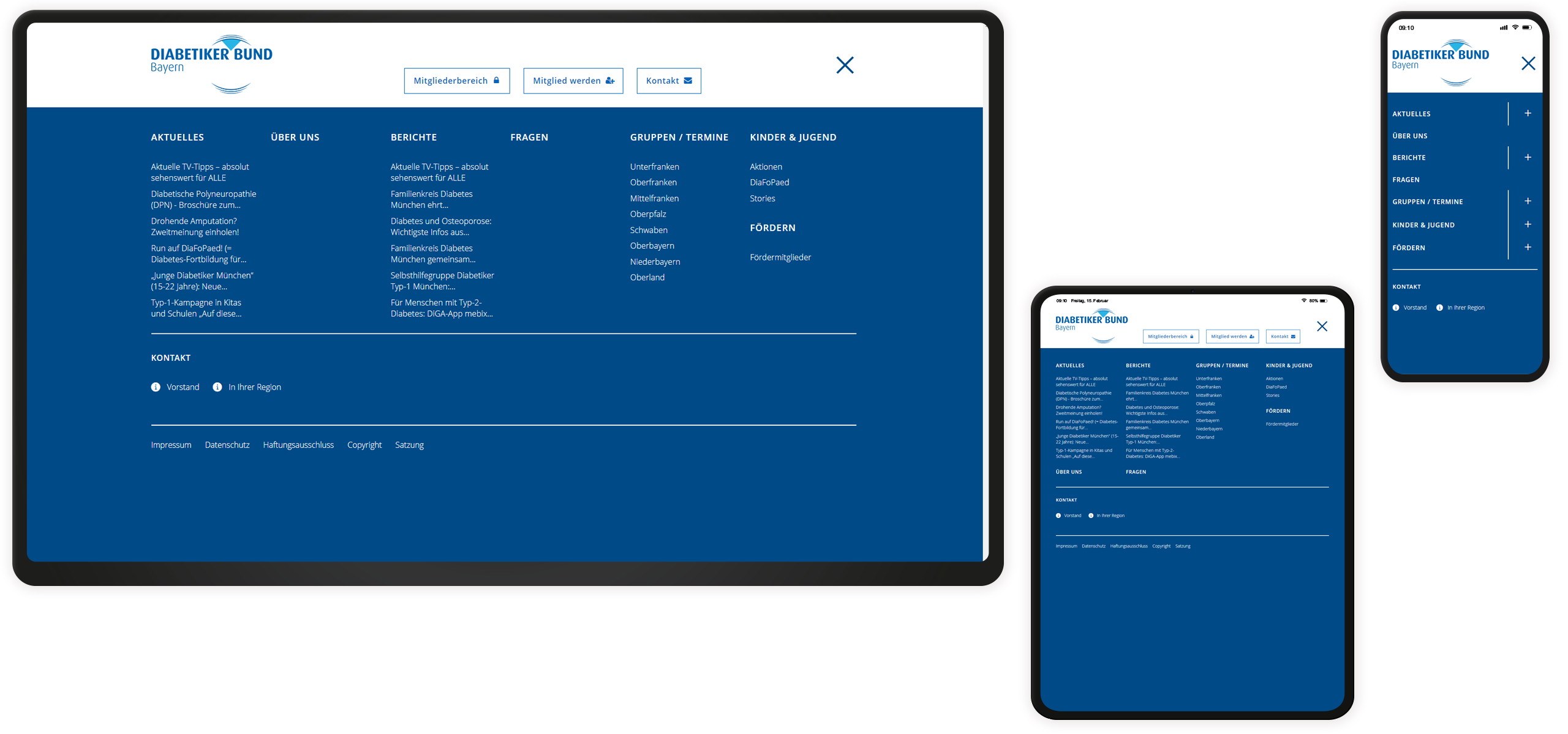 Menü Mockup Diabetikerbund Bayern-Website: Menü