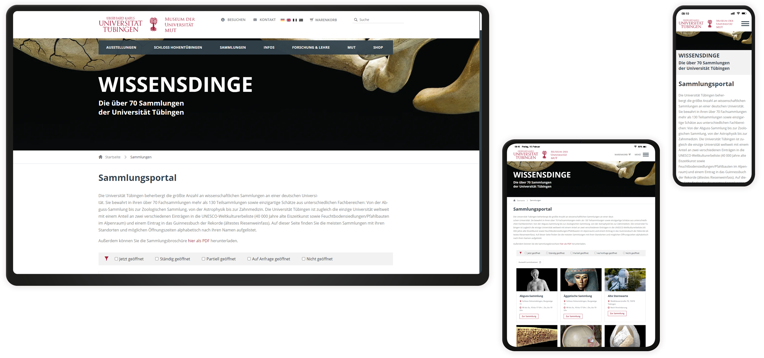 Mockup Museum Uni Tübingen-Website: Sammlungsportal