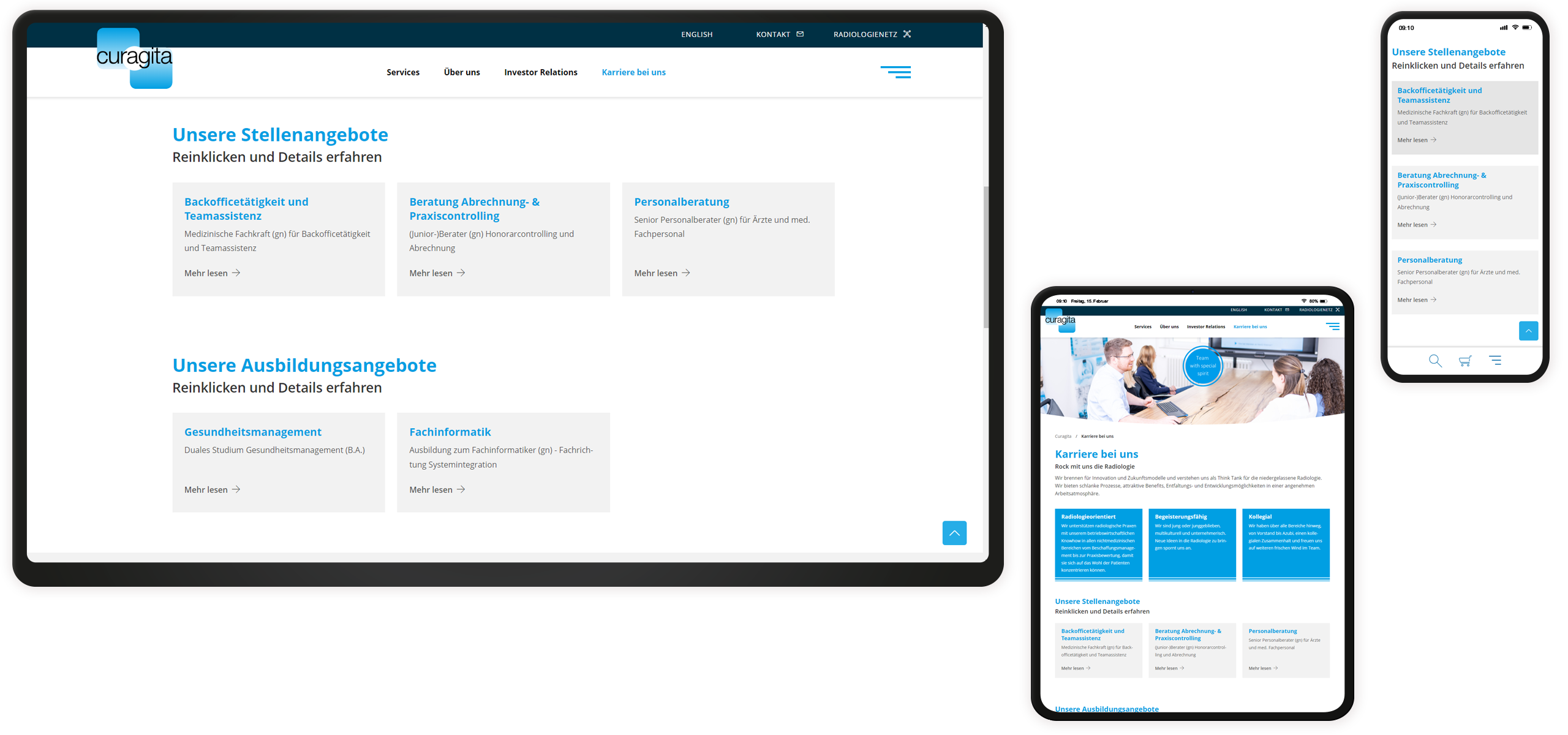 Mockup curagita-Website: Karrierebereich