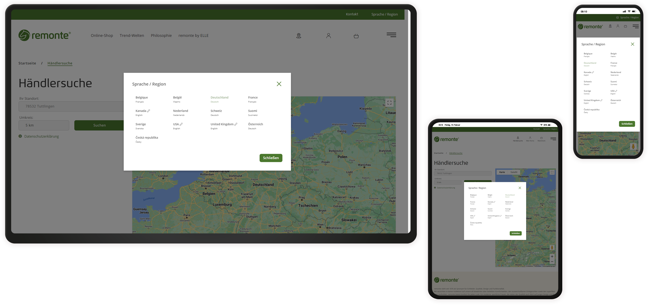 Mockup Remonte-Website: Sprachwähler