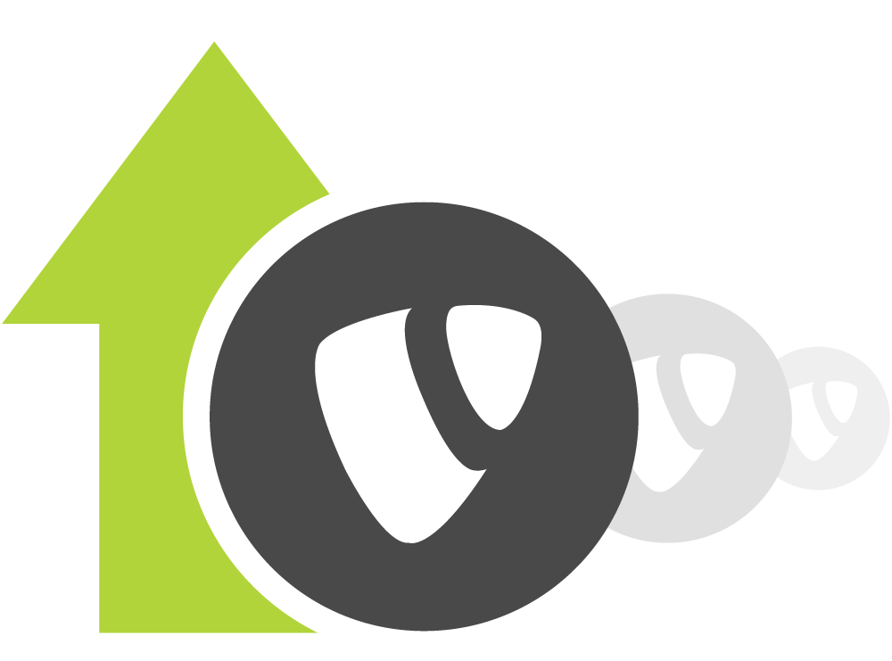 Illustration eines Pfeils nach oben mit TYPO3-Logo