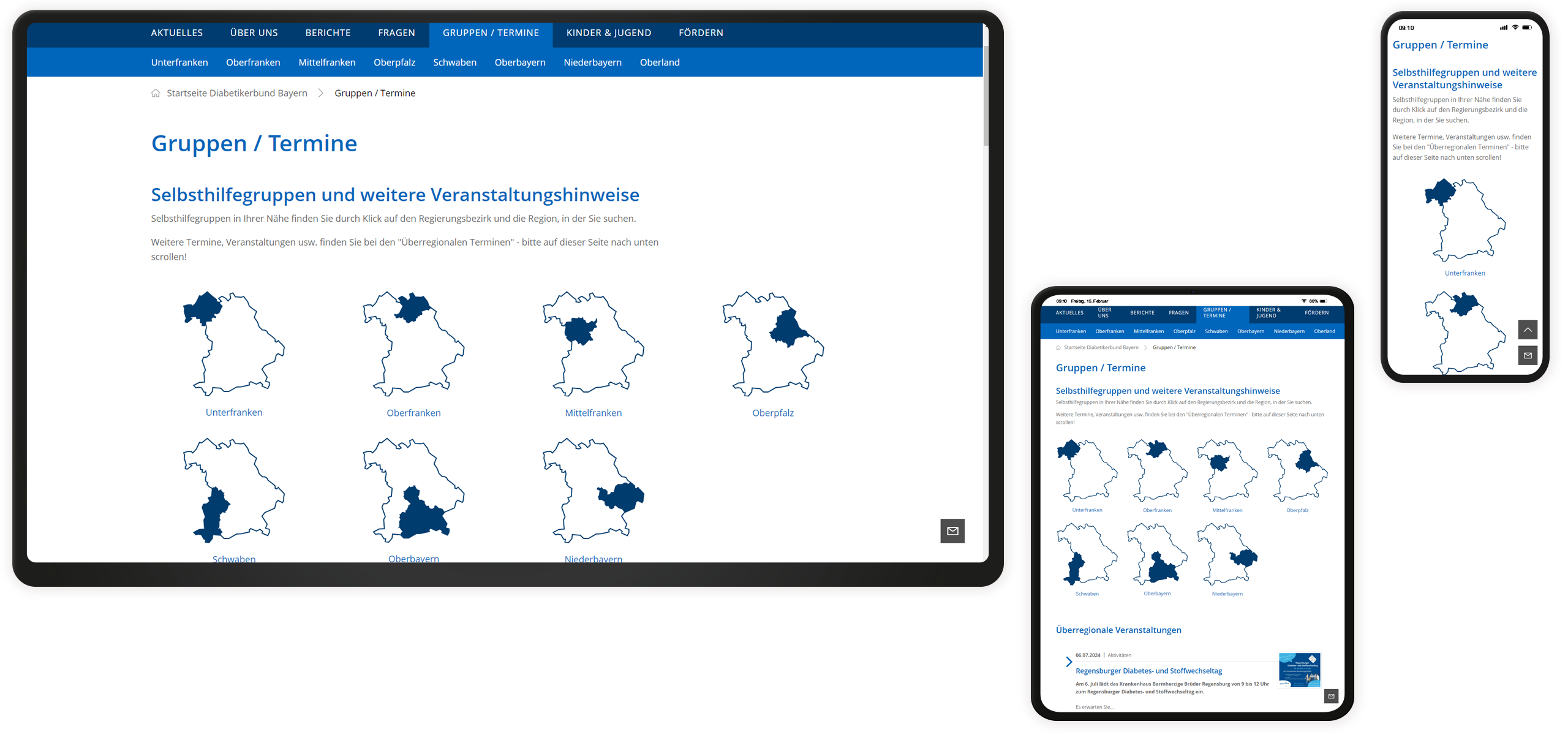 Gruppen und Termine Mockup Diabetikerbund Bayern-Website: Gruppen und Termine