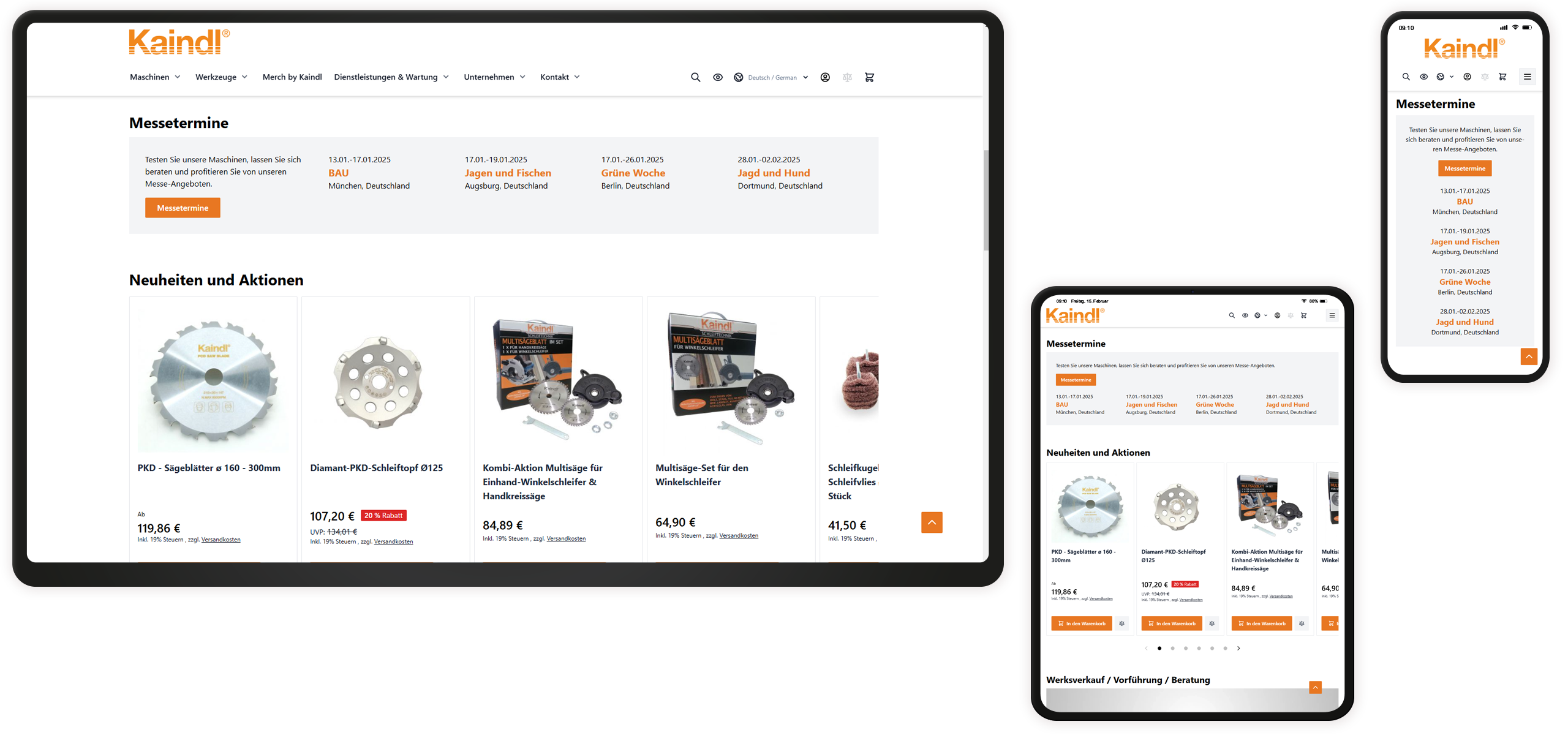 Mockup Kaindl: Messetermine
