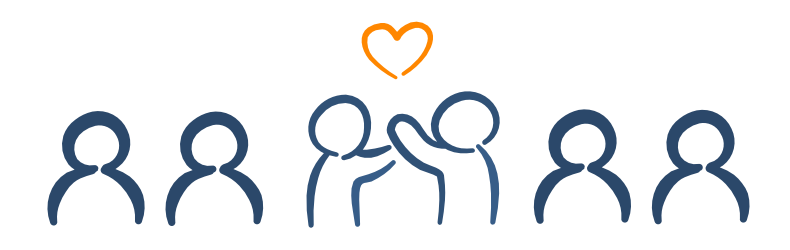 Illustration von einer Gruppe Strichmenschen mit Herz in der Mitte