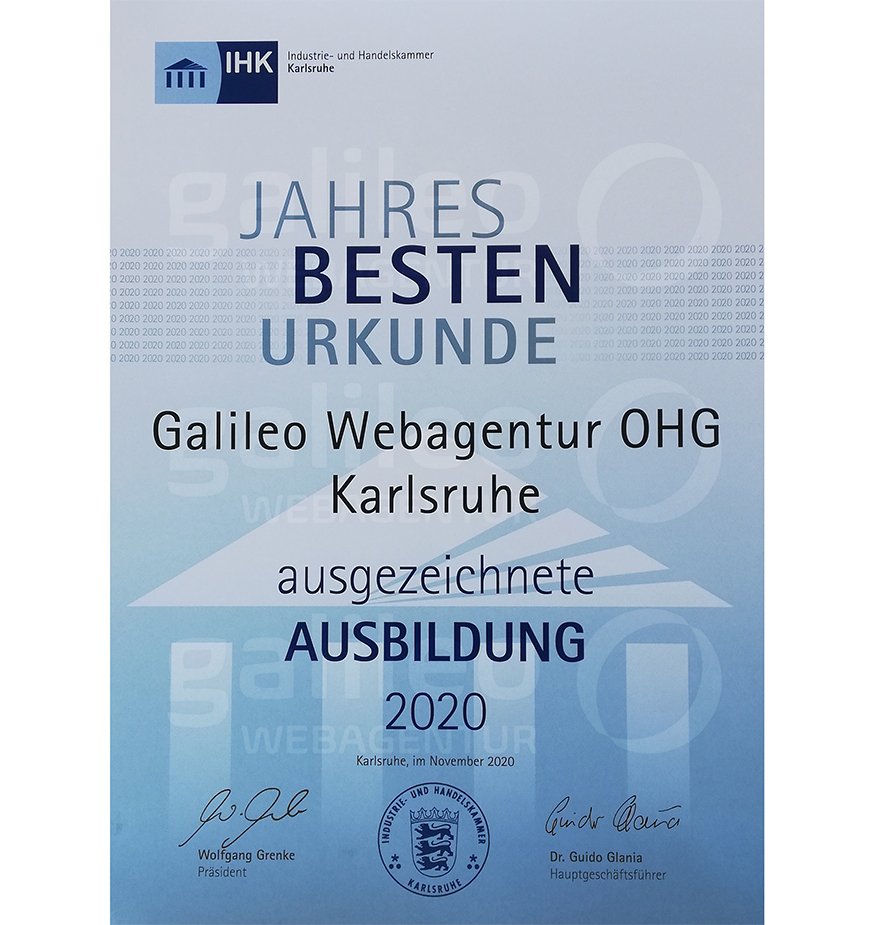 IHK Jahresbesten Urkunde Galileo Webagentur IHK Jahresbesten Urkunde Galileo Webagentur