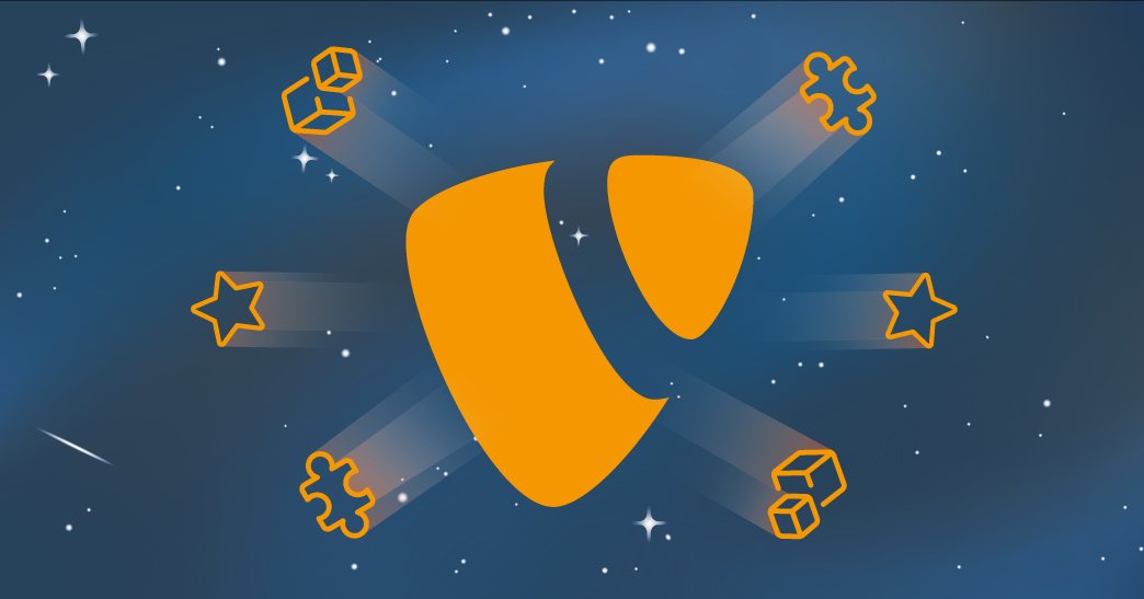 Illustration eines Sternenhimmels mit TYPO3-Logo