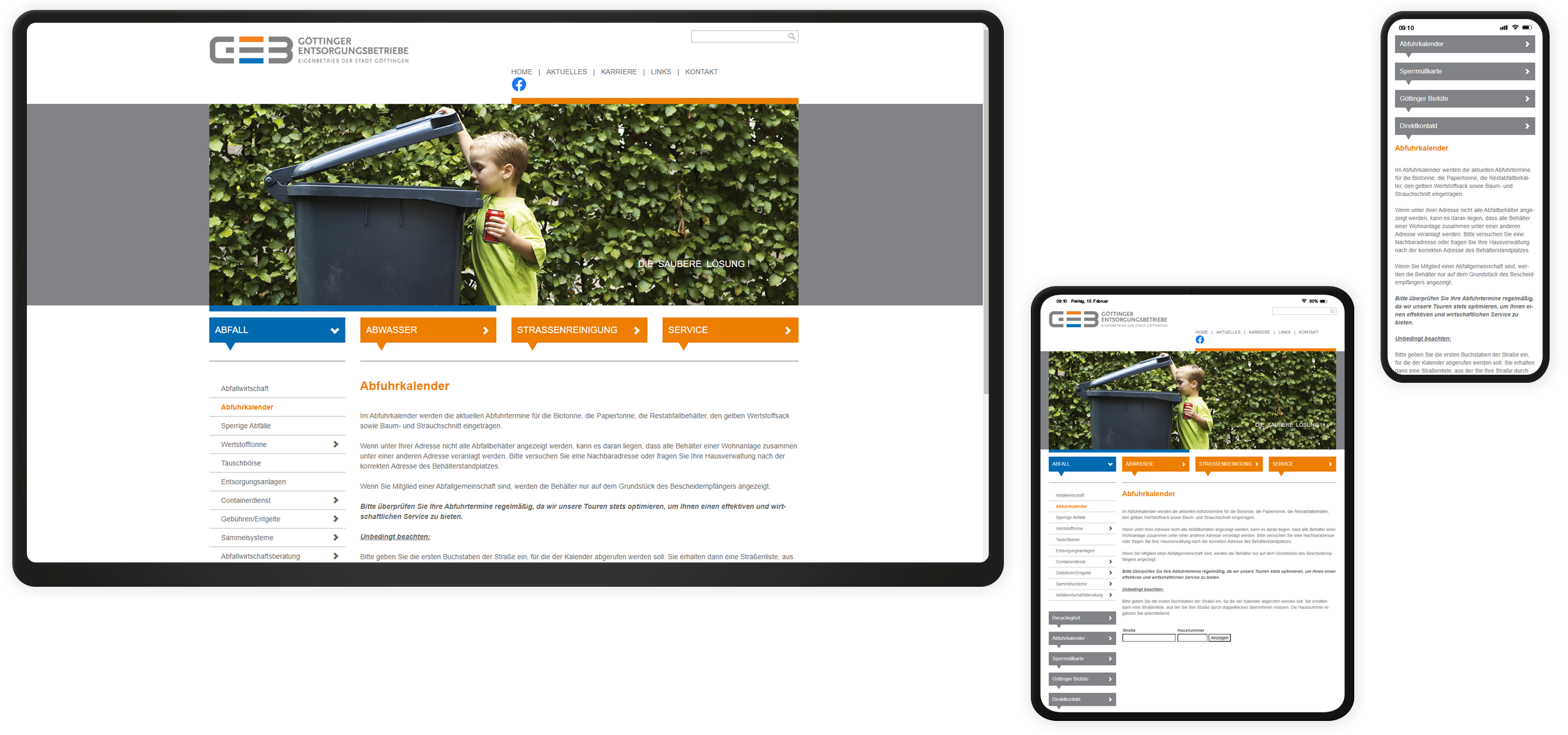 Abfuhrkalender Mockup GEB-Website: Abfuhrkalender
