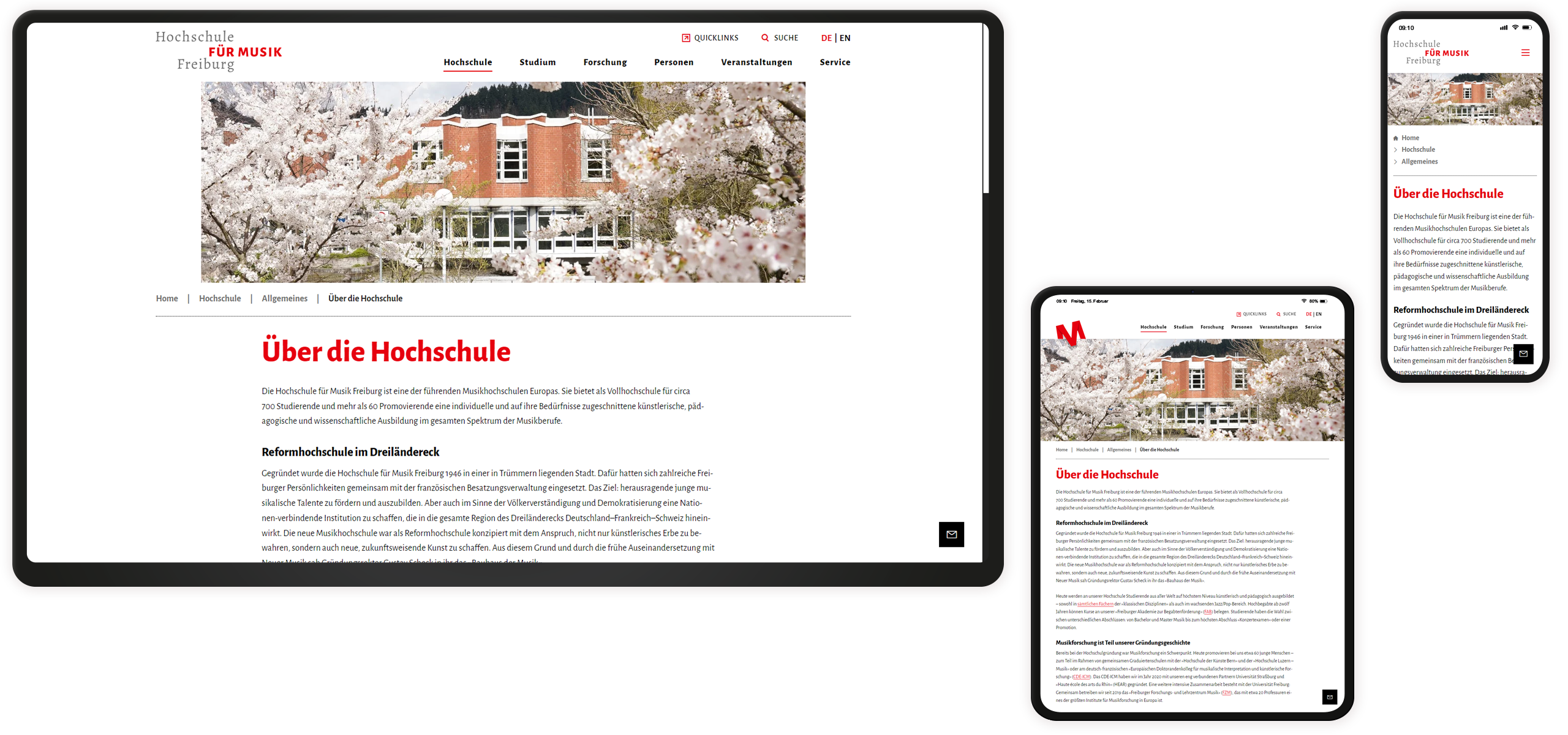 Textseite Mockup einer Textseite der HfM Freiburg