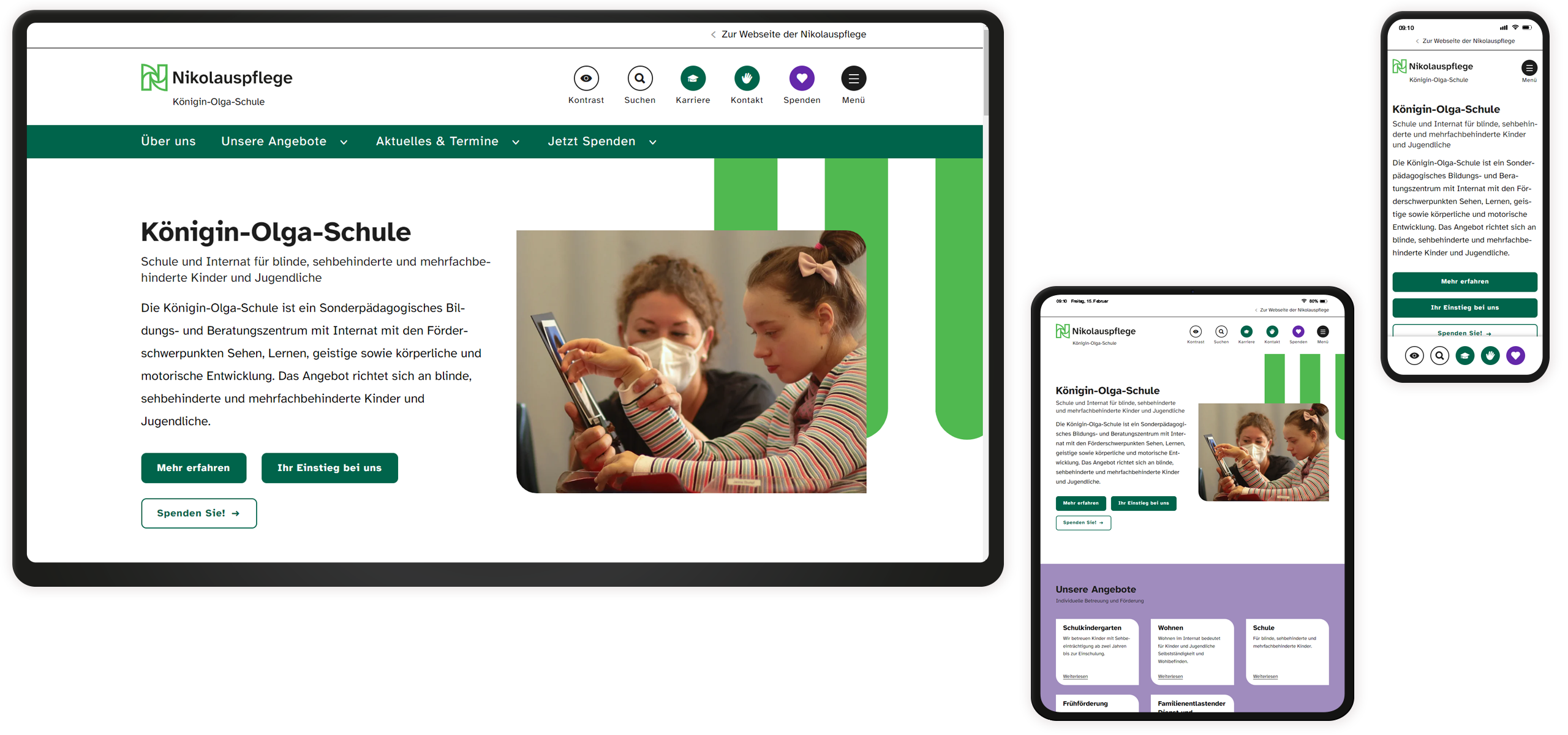 Microsites Mockup der Website einer Einrichtung der Nikolauspflege