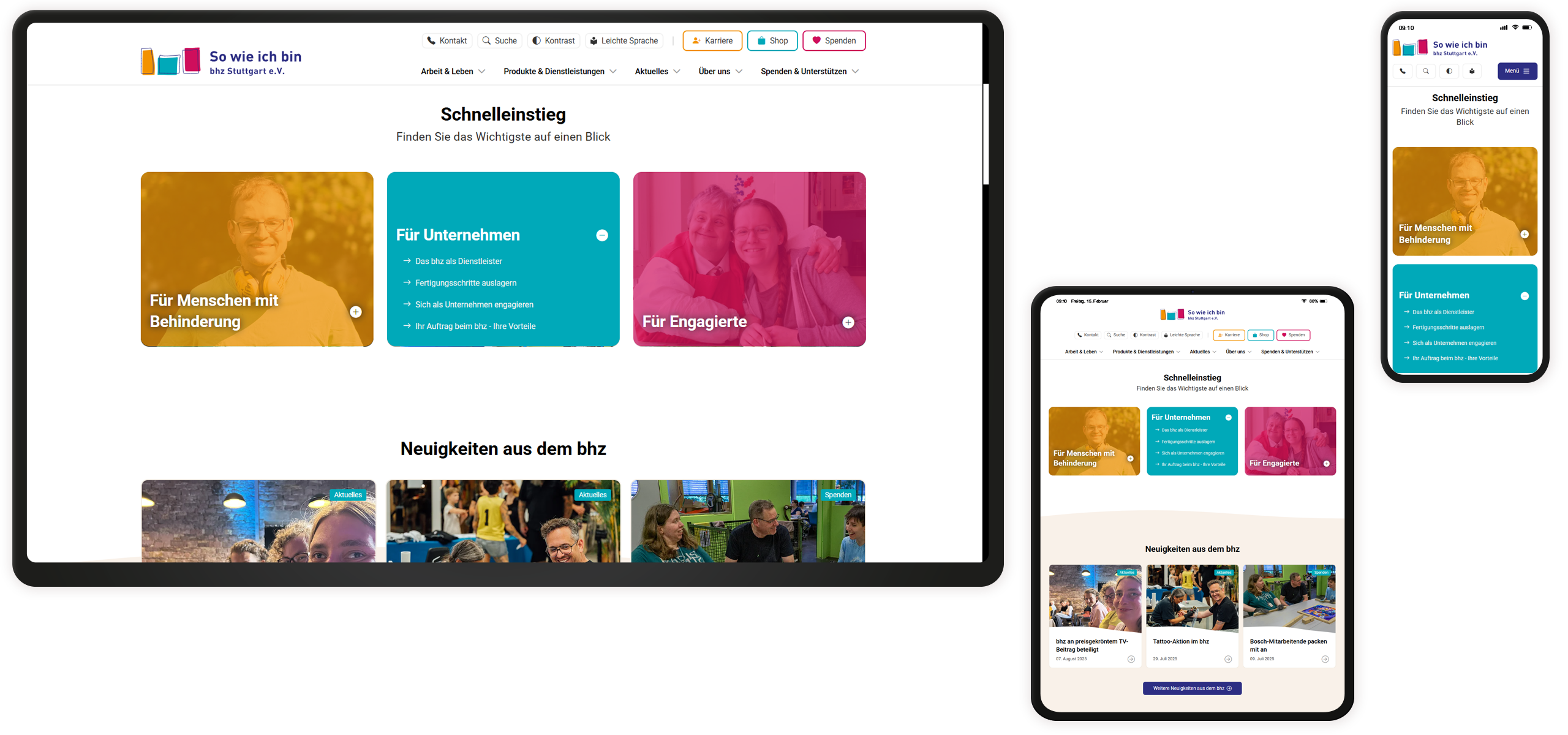 Mockup der bhz-Website: Schnelleinstieg