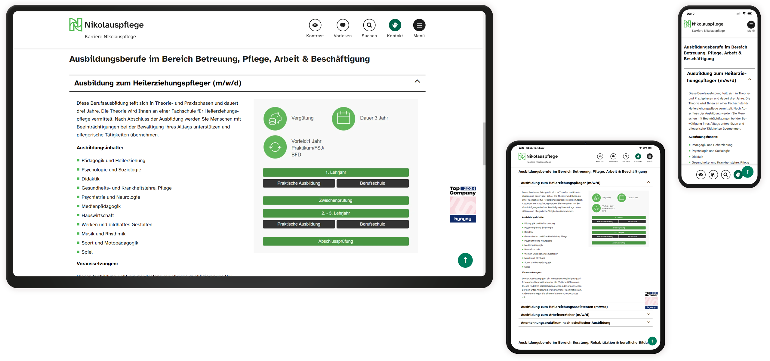 Mockup interaktiver Elemente auf der Nikolauspflege Karriere-Website