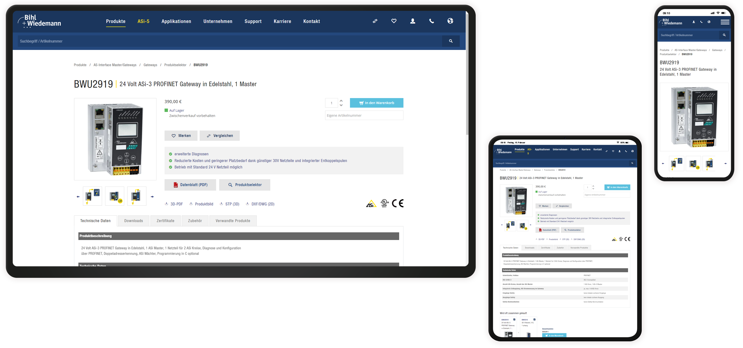 Produktdetails Mockup Bihl+Wiedemann-Website: Produktdetailseite