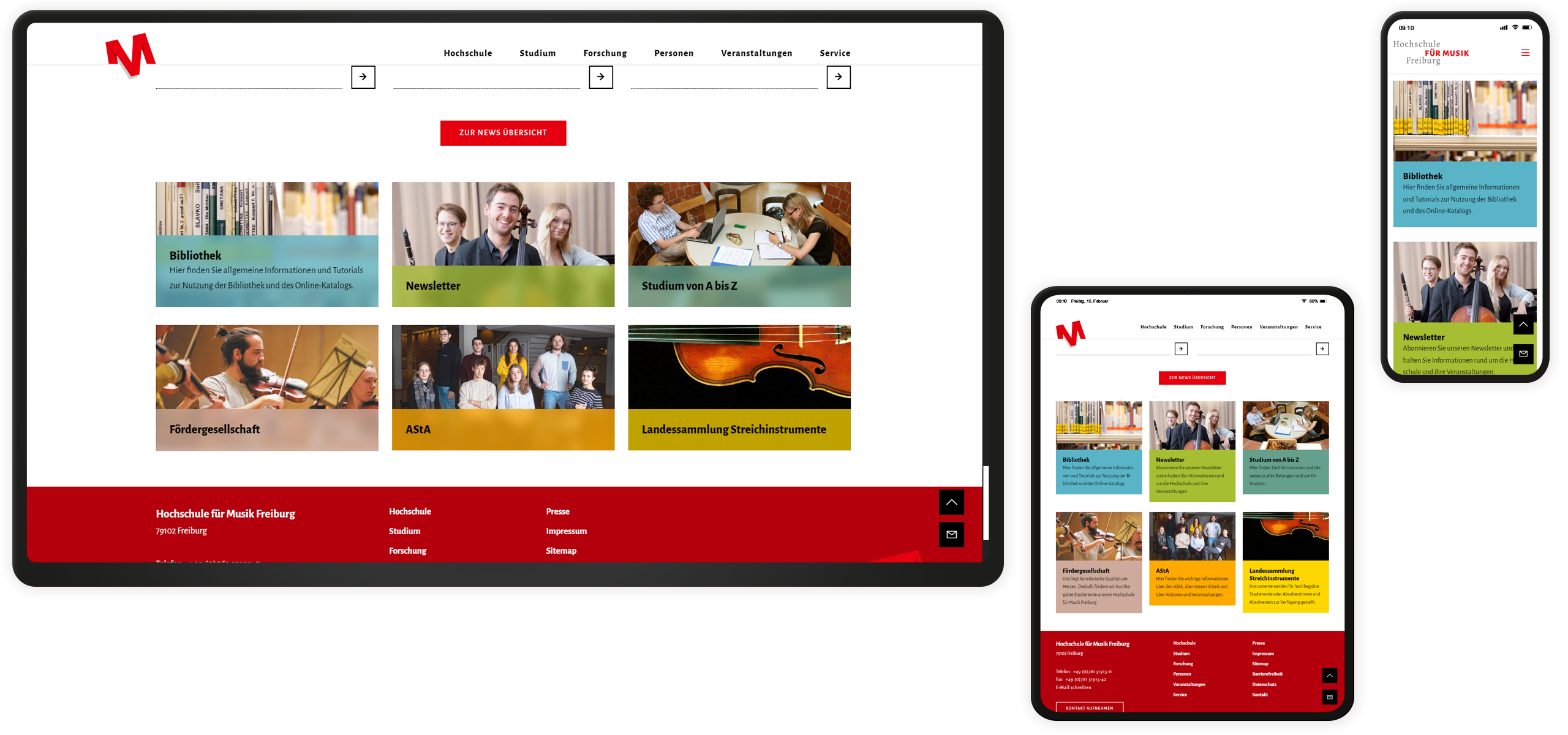 Overlay-Cards Mockup von Card-Elementen auf der Startseite der HfM Freiburg