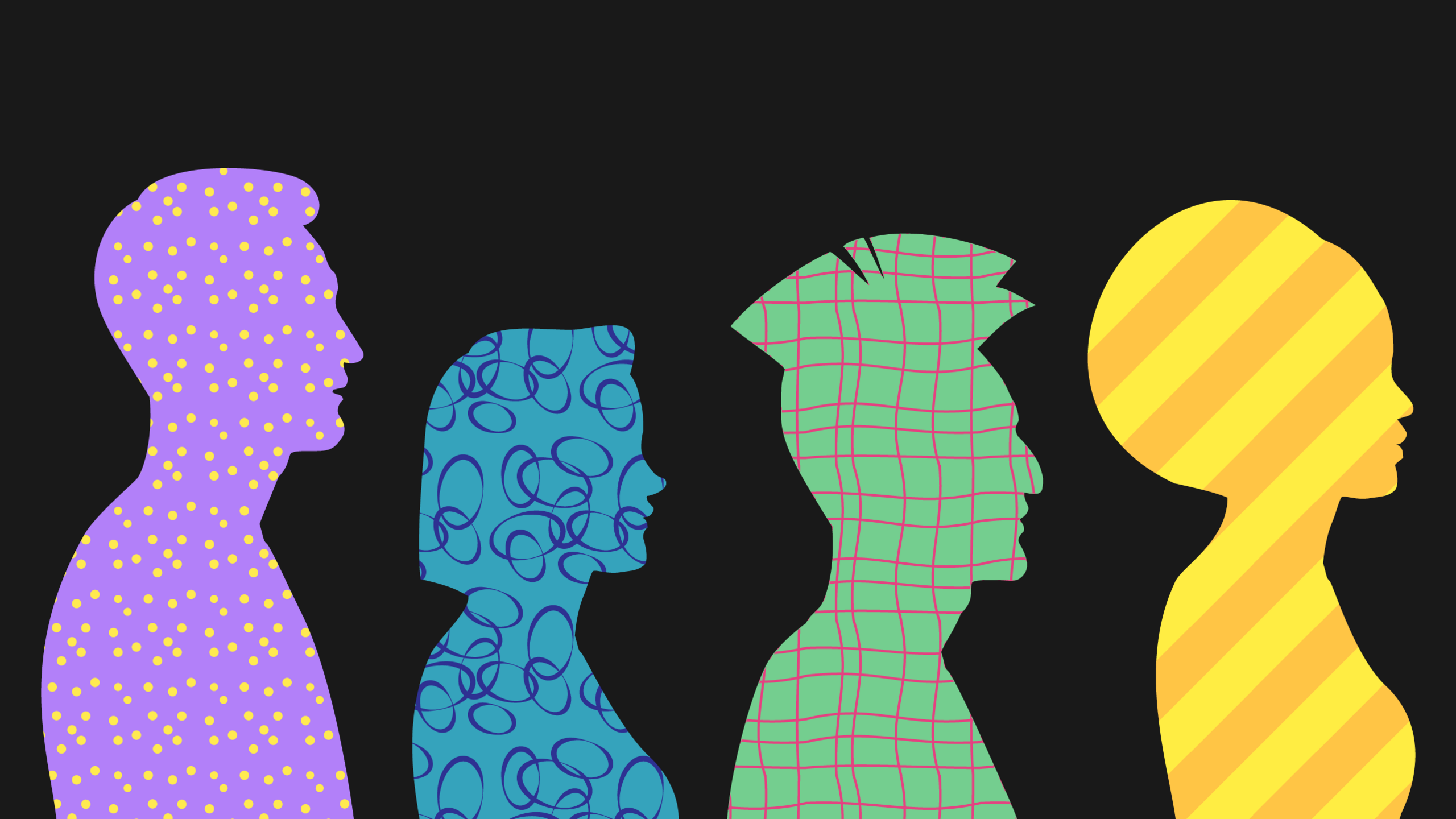 Eine abstrakte Illustration vier verschiedener Menschen im Profil
