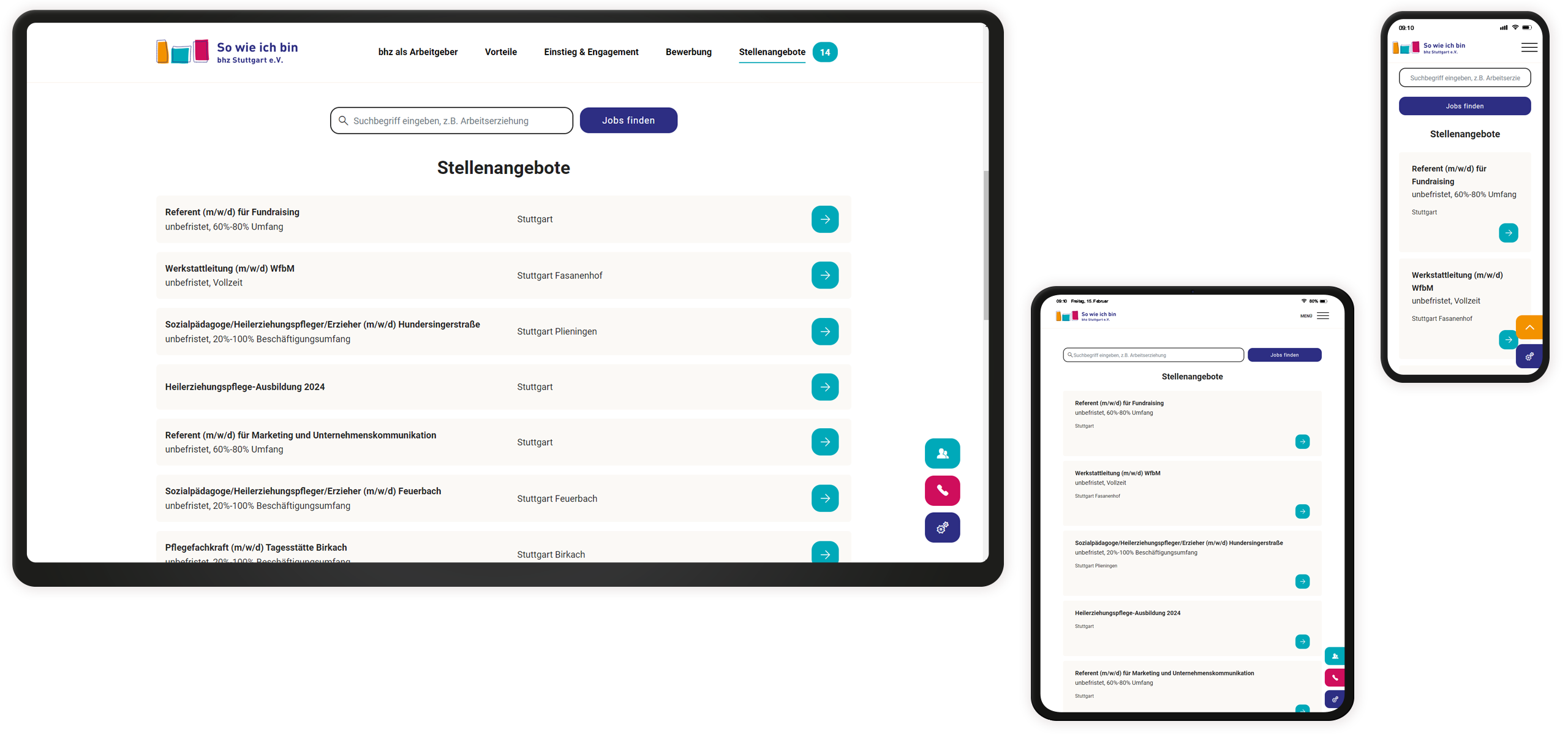 Mockup der Stellenanzeigen beim bhz