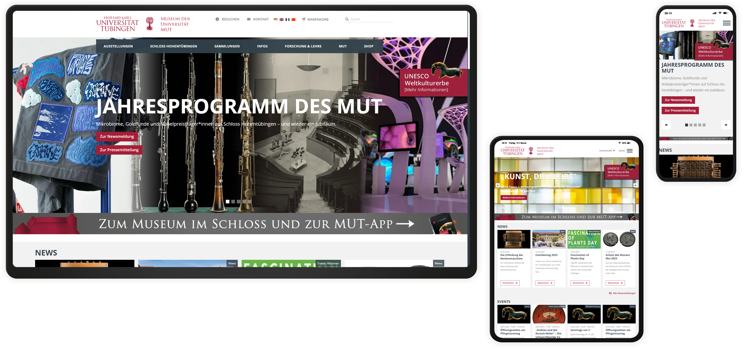 Mockup Museum Uni Tübingen-Website: Startseite
