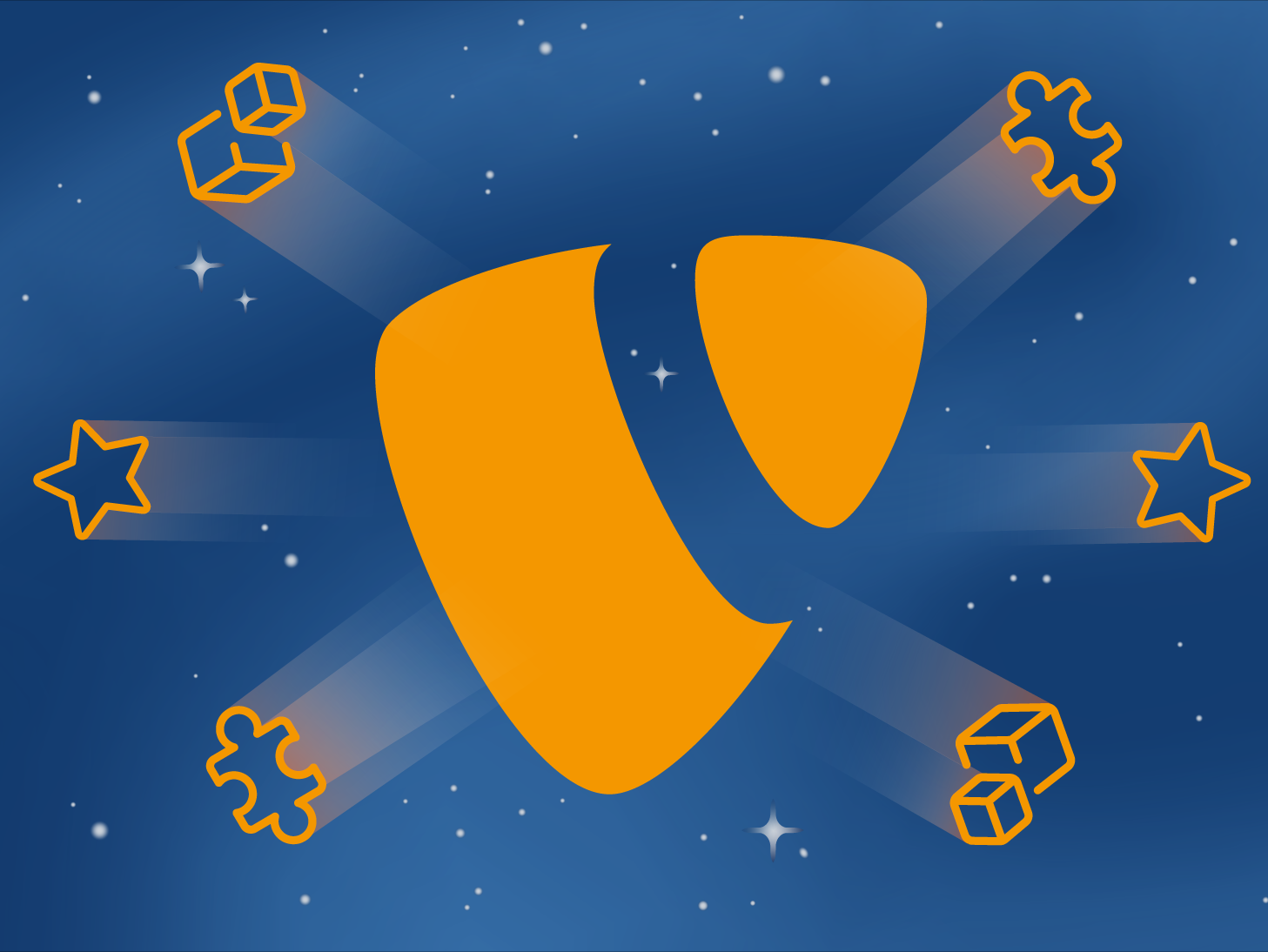 Illustration eines Sternenhimmels mit TYPO3 Logo