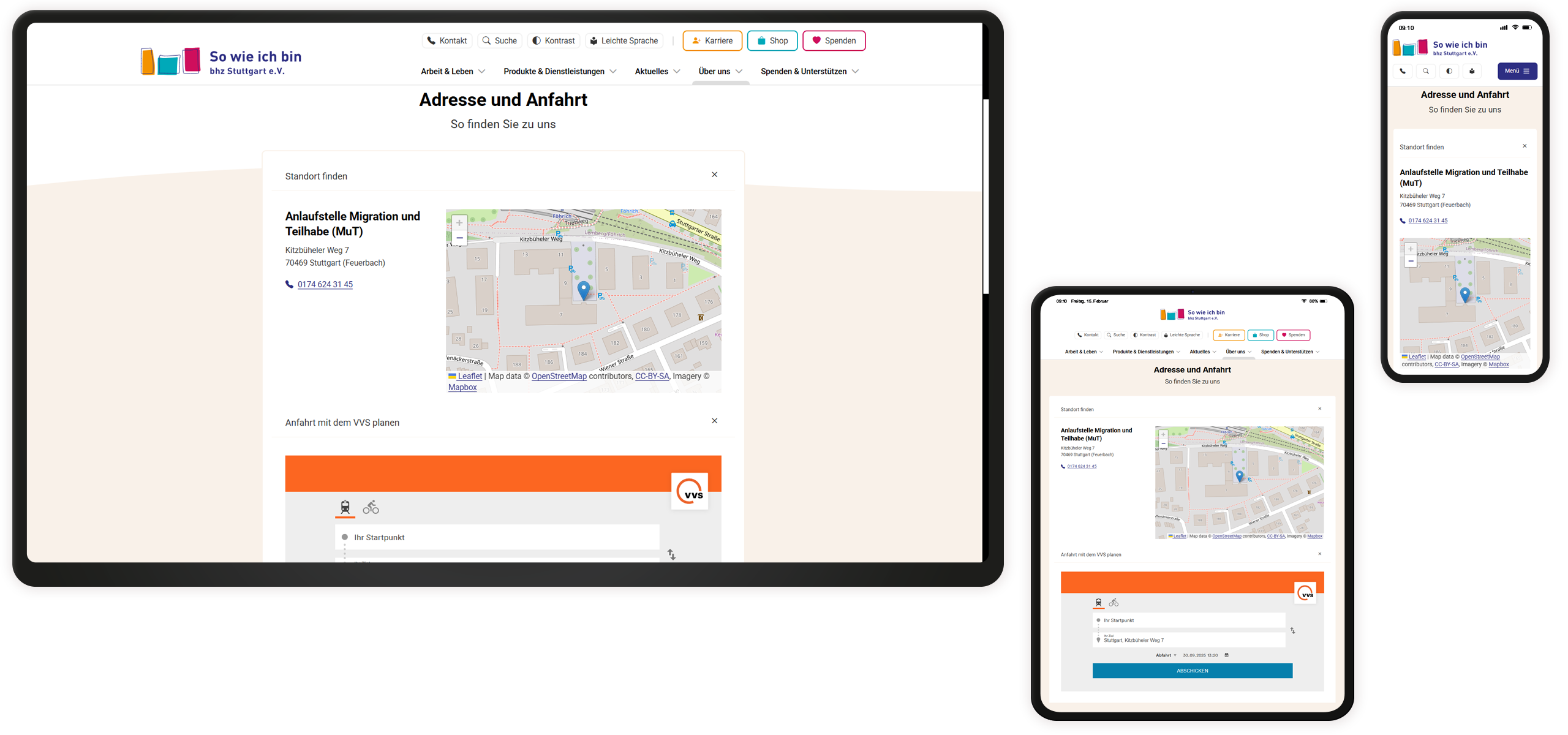 Mockup der bhz-Website: Standort-Detailseiten
