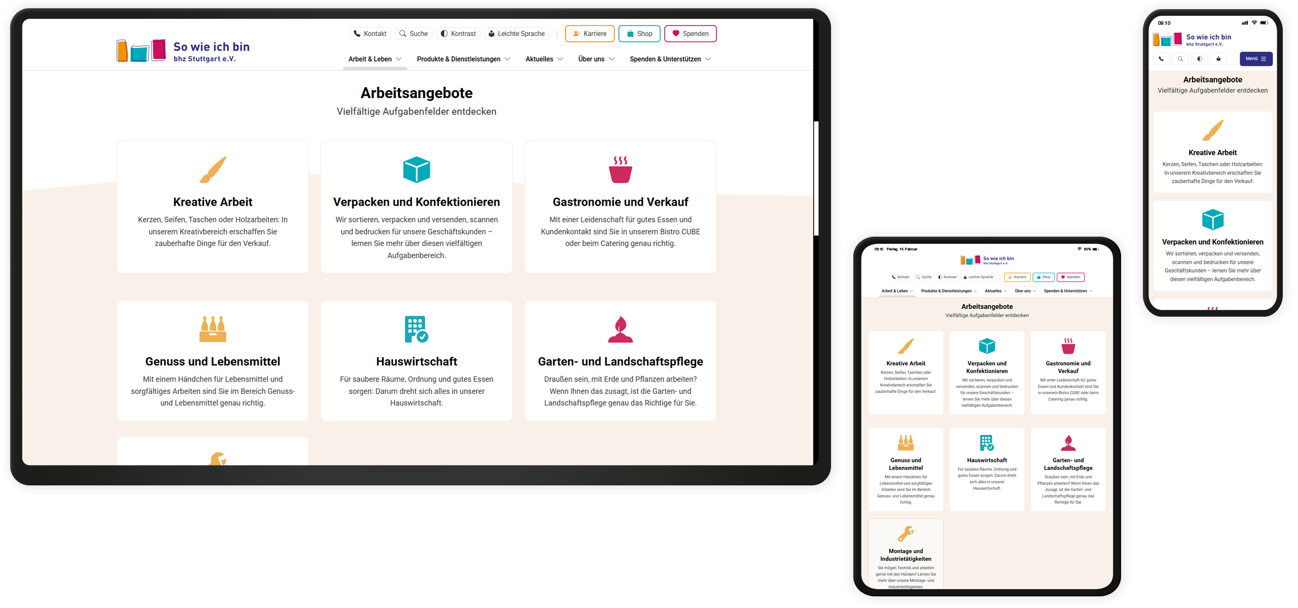 Mockup der bhz-Website: Kacheln mit Icons