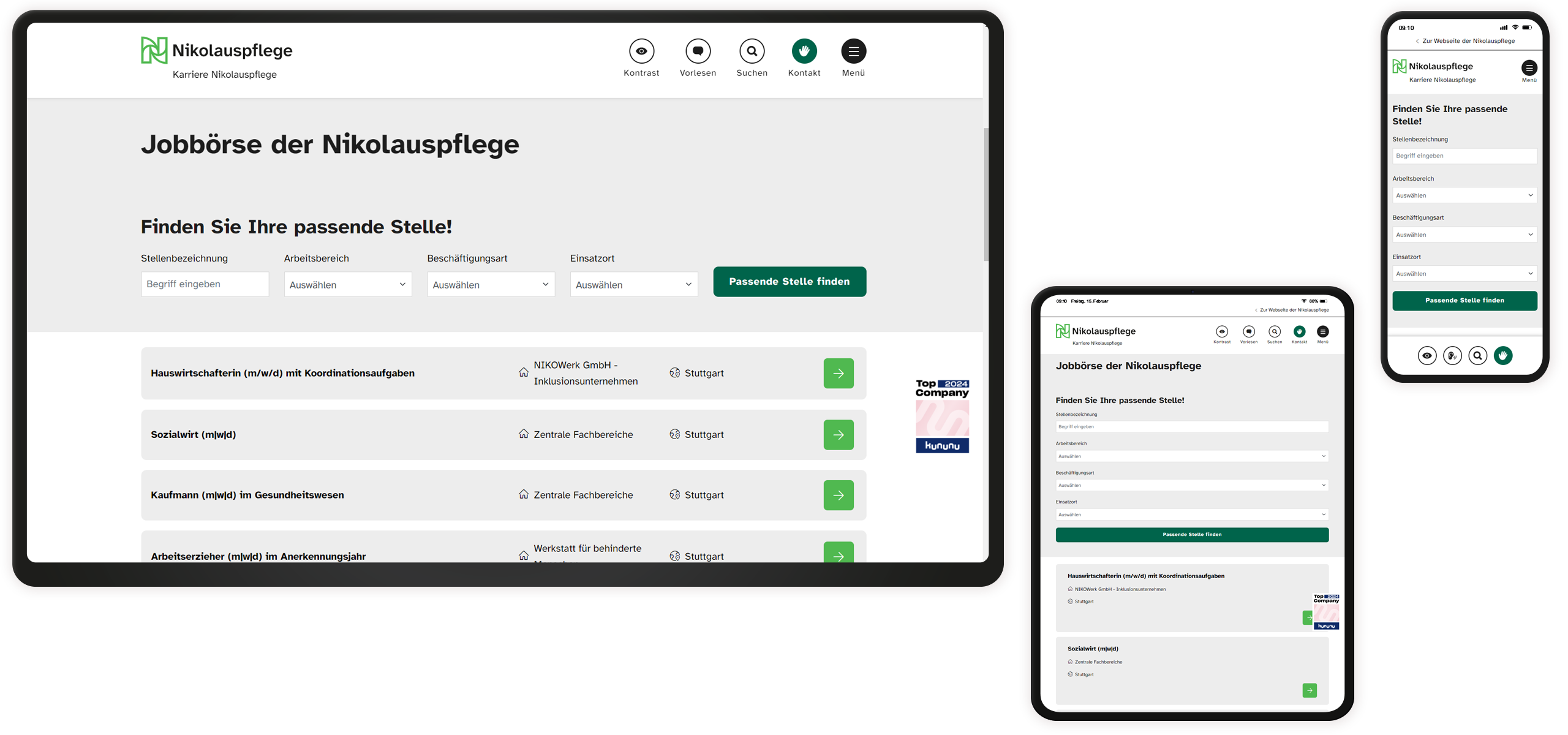 Mockup der Stellenanzeigen auf der Nikolauspflege Karriere-Website