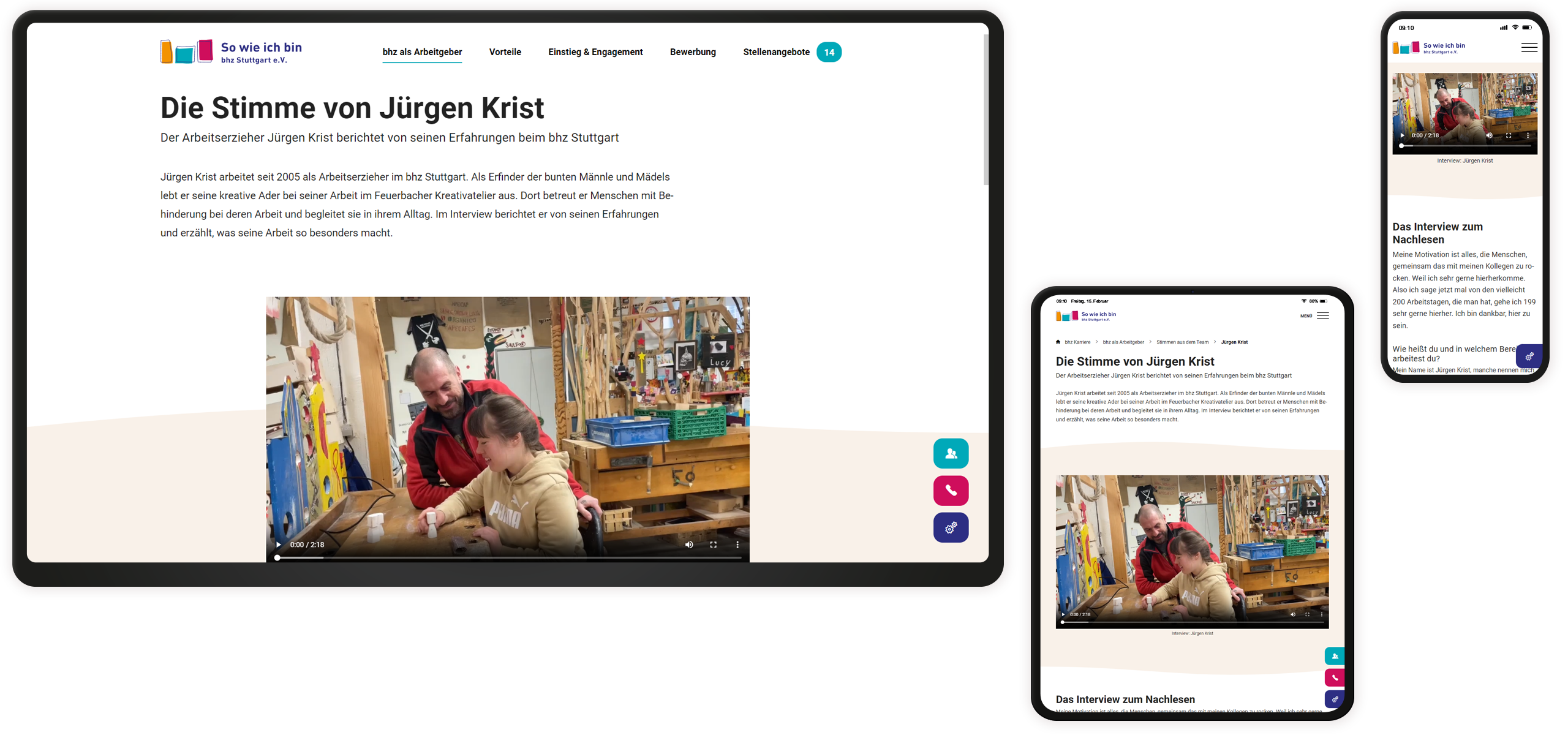 Mockup einer Testimonial-Seite des bhz