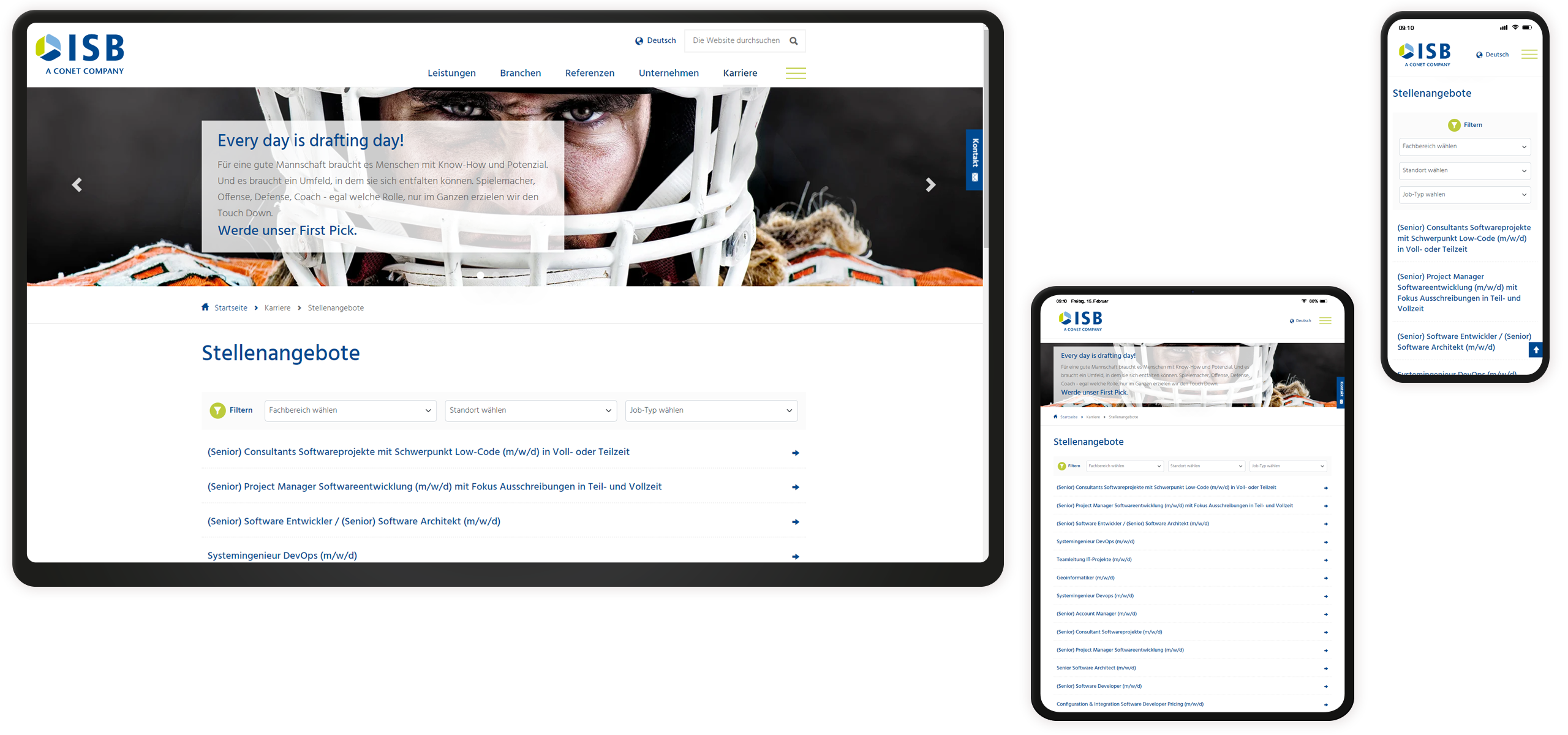 Mockup ISB-Website: Stellenangebote
