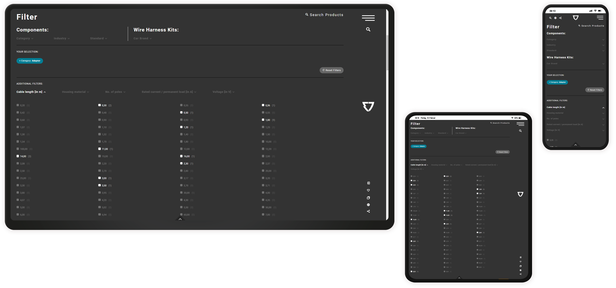 Mockup der Erich Jaeger-Website: Filterfunktion