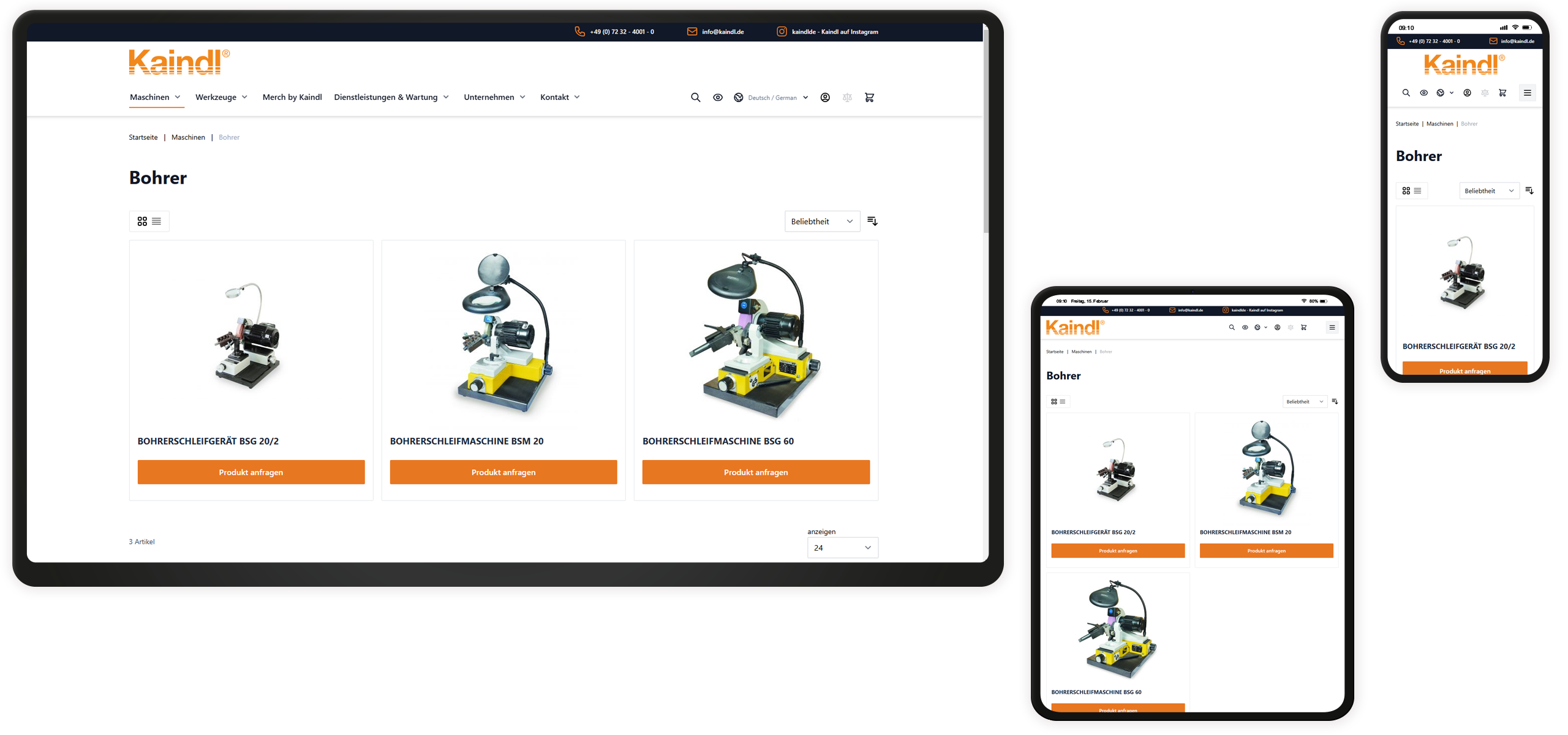 Mockup Kaindl: Produktliste ohne Preis