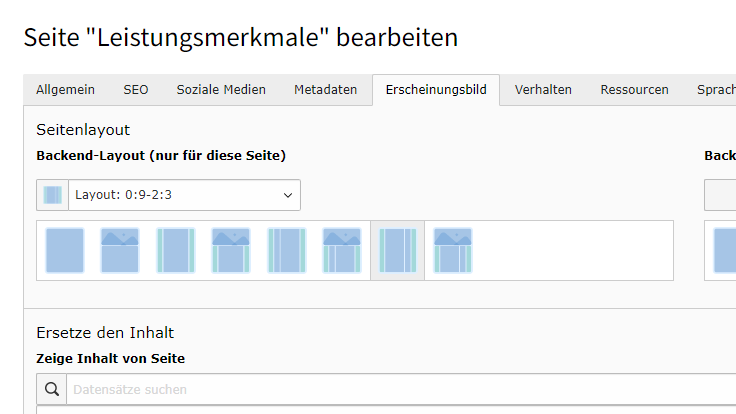 TYPO3-Backend: Seitenlayouts