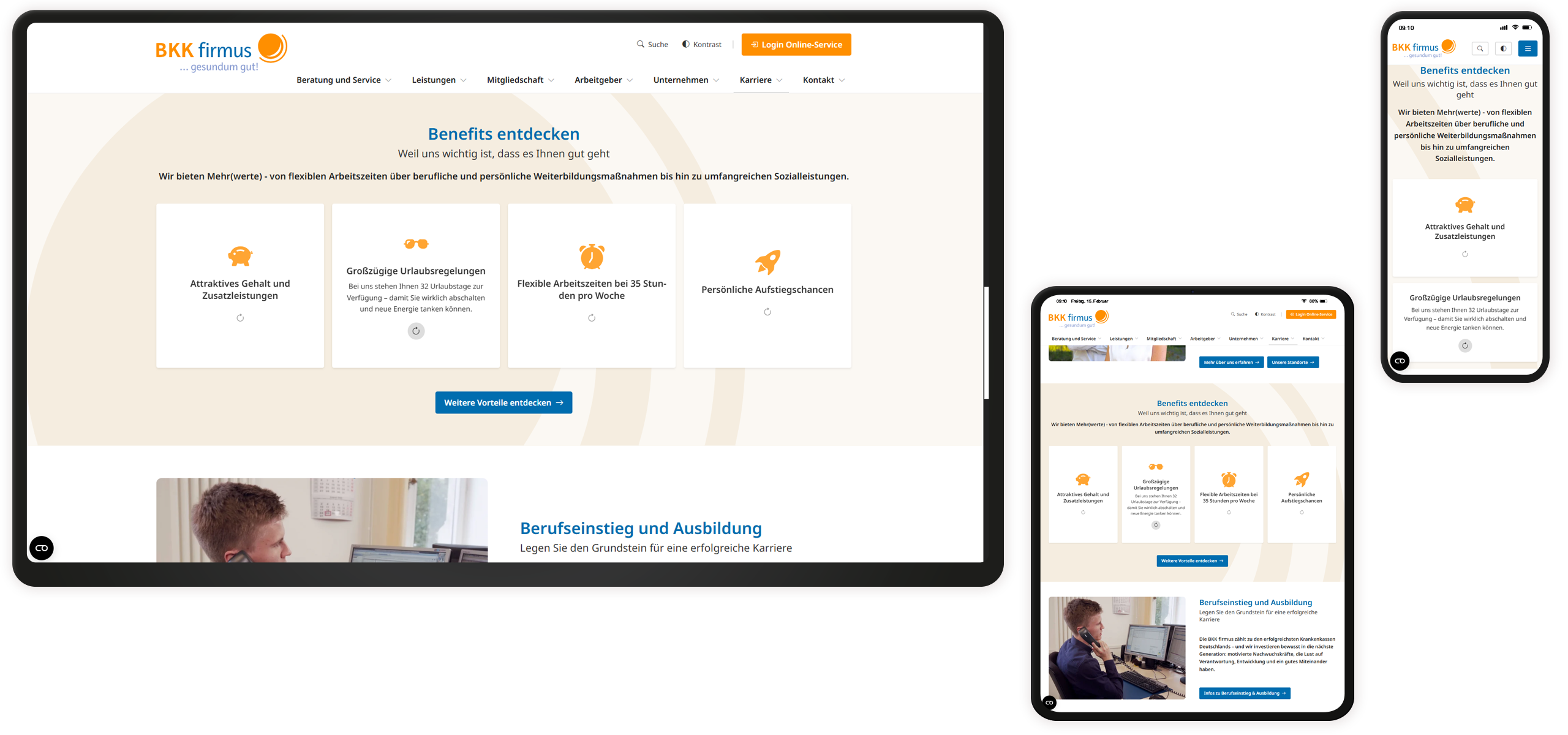 Website BKK firmus Kachel-Elemente