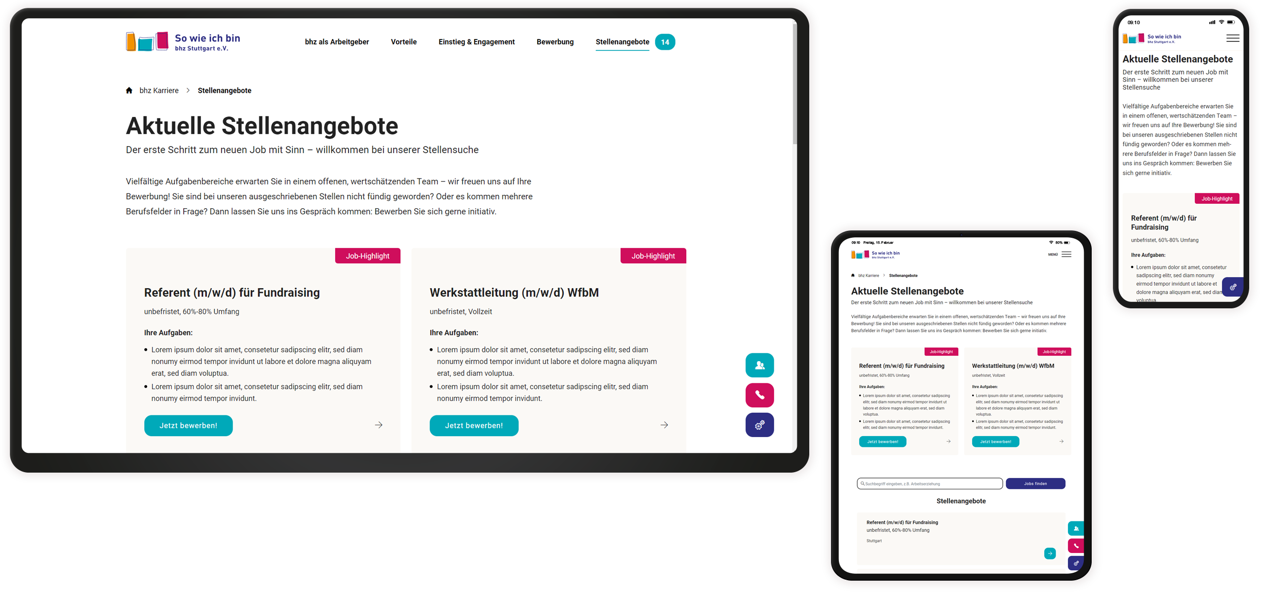 Mockup der Job-Highlights des bhz