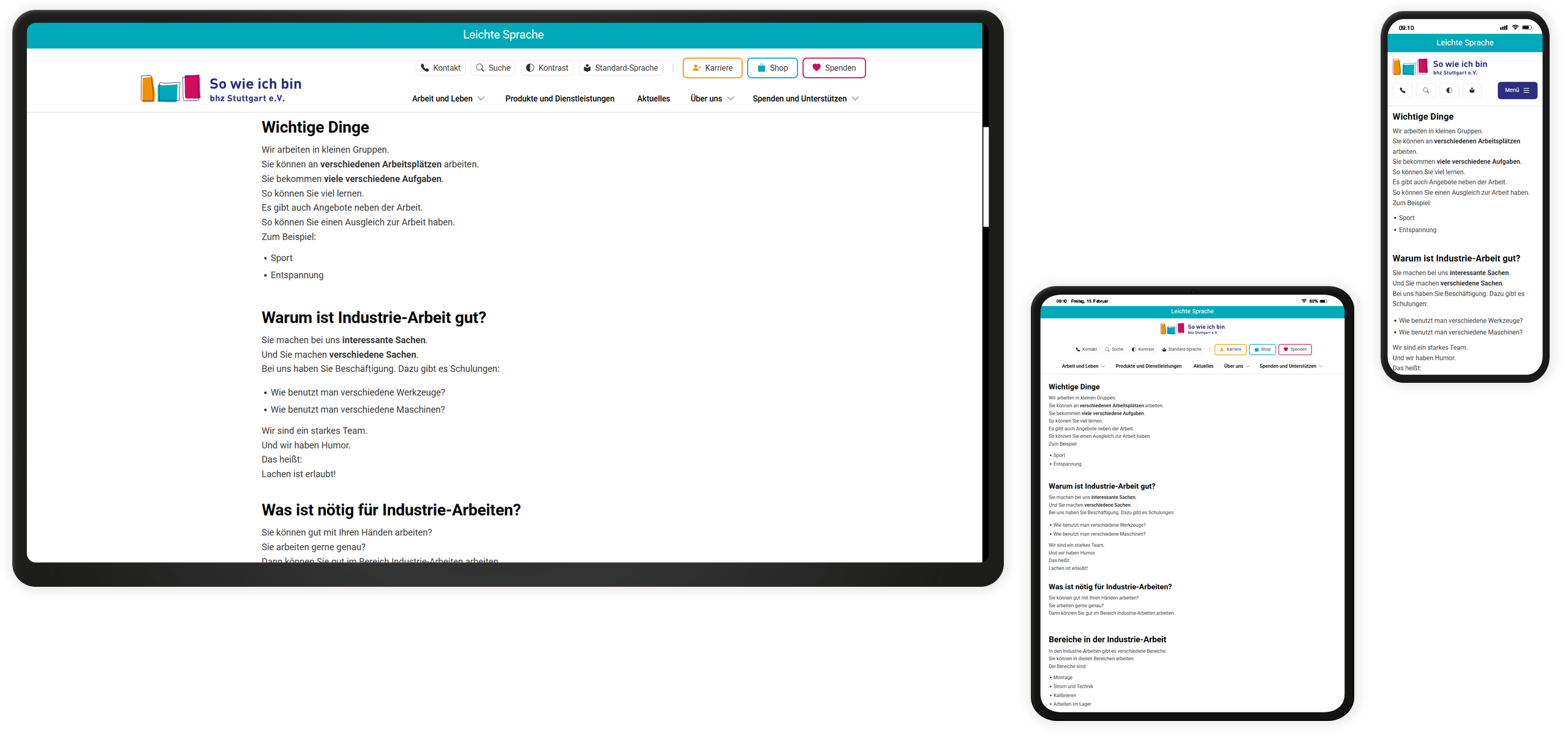Mockup der bhz-Website: Leichte Sprache