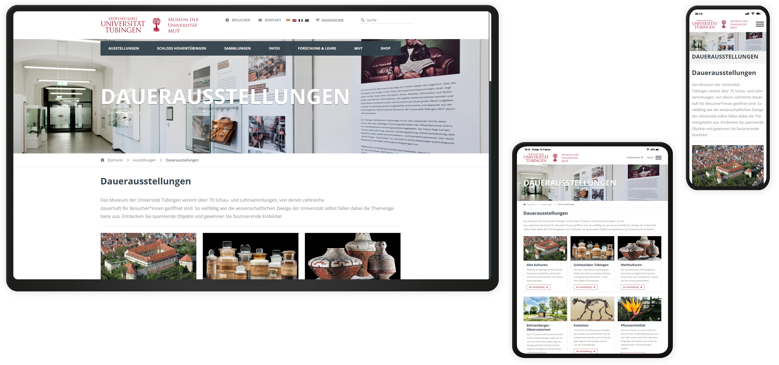 Mockup Museum Uni Tübingen-Website: Dauerausstellungen