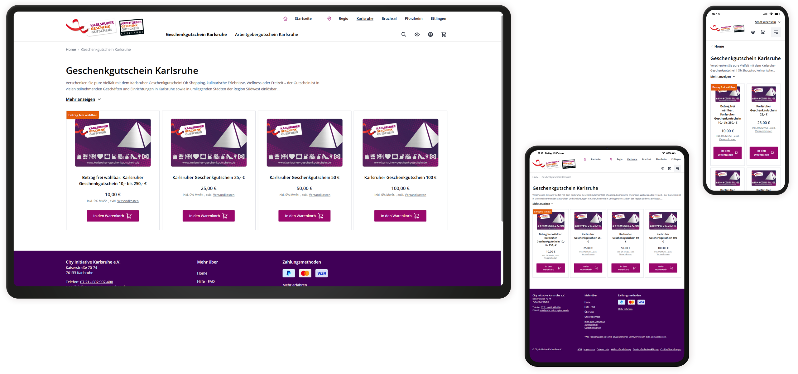 Kategorieseite Mockup Gutscheinshop: Kategorieseite