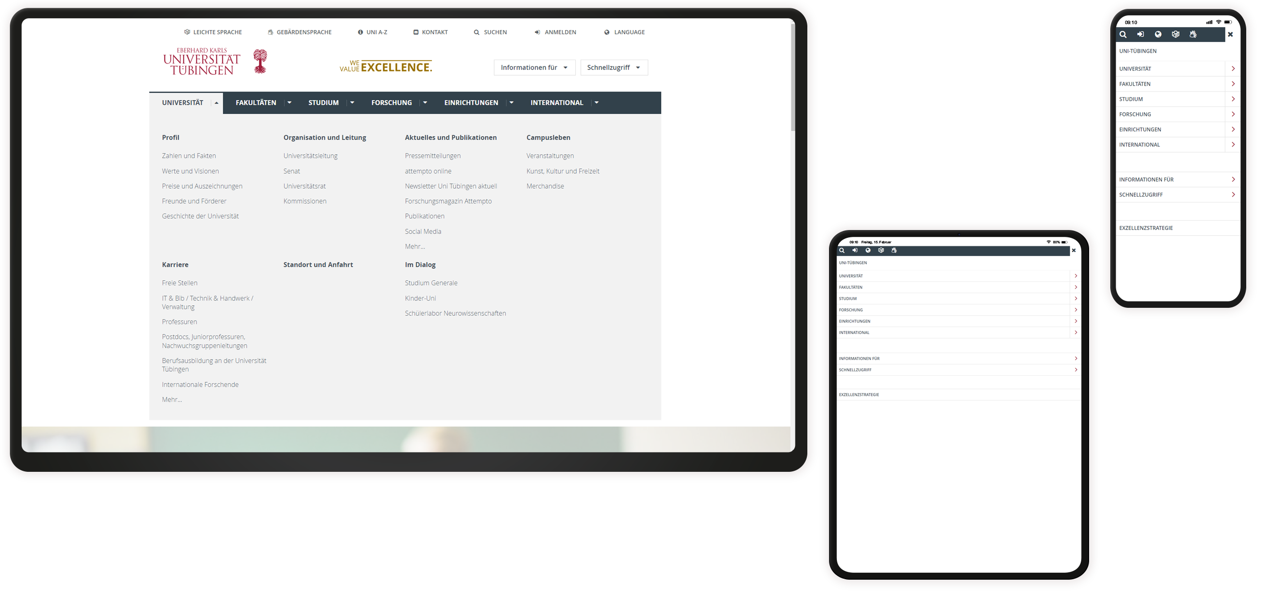 Menü Universität Tübingen Mockup Menü