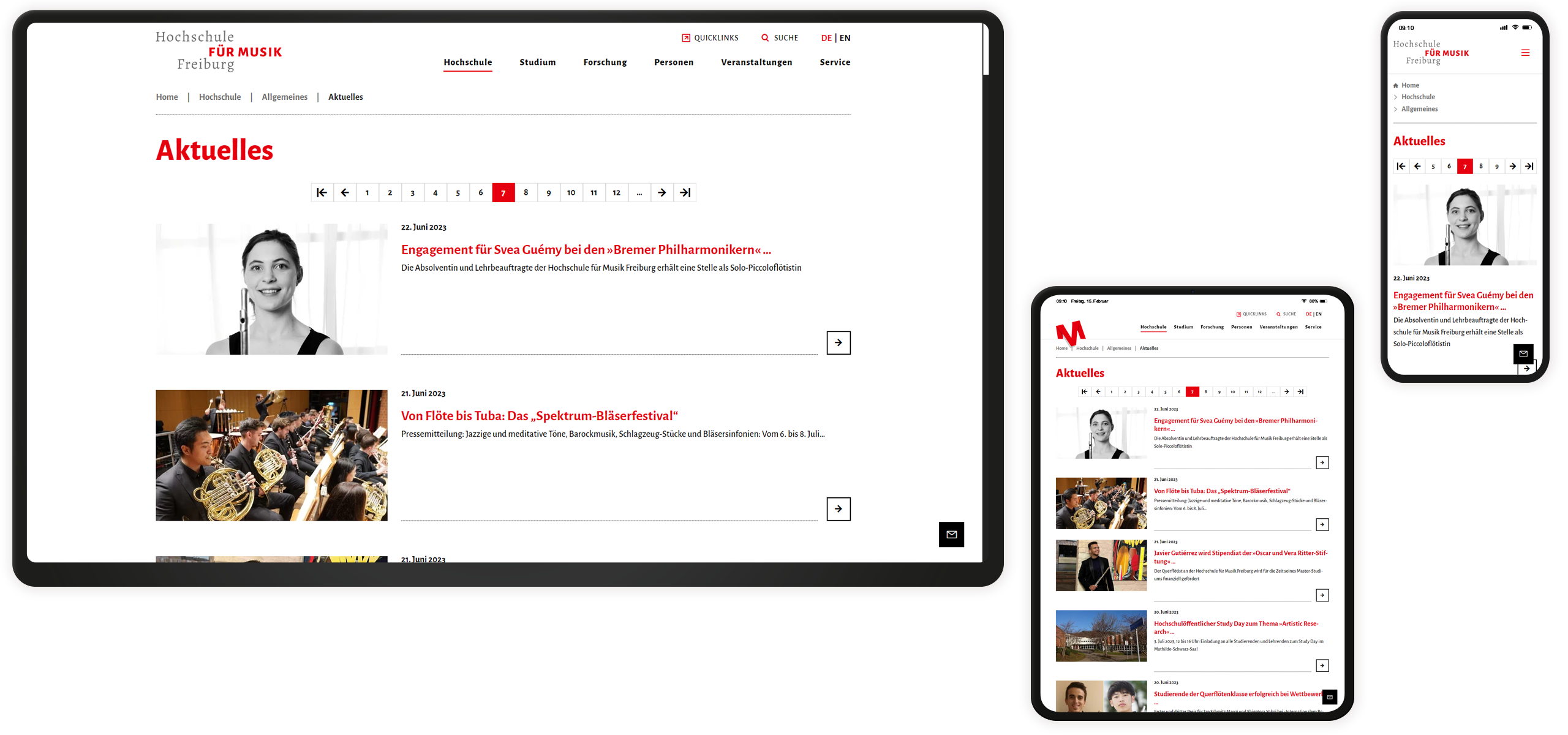 News Mockup des News-Portals der HfM Freiburg