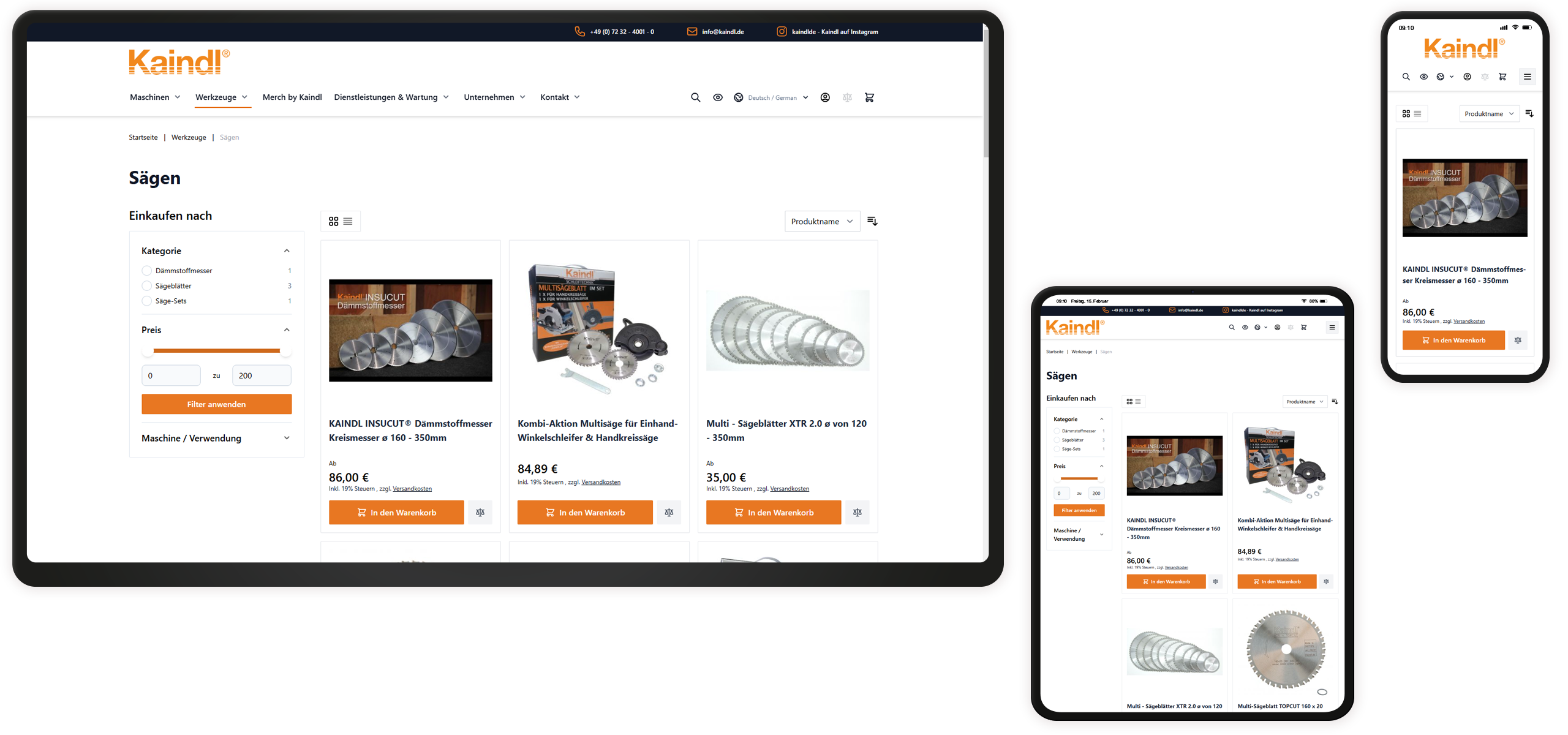 Mockup Kaindl: Produktliste