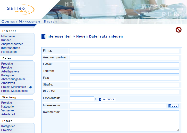 Screenshot des Galileo Content Management Systems