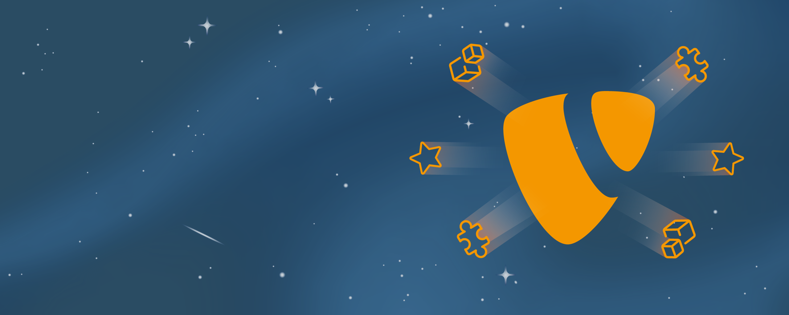 Illustration eines Sternenhimmels mit TYPO3-Logo
