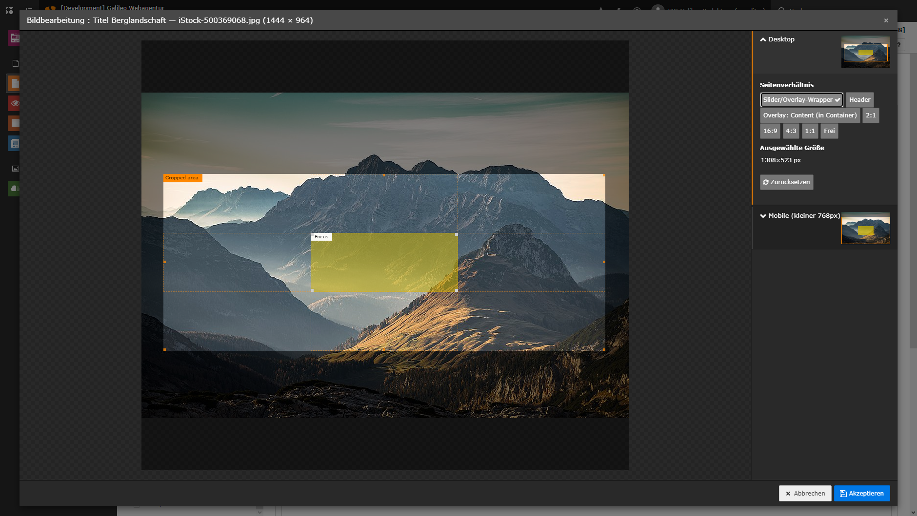 TYPO3-Backend: Image Cropping