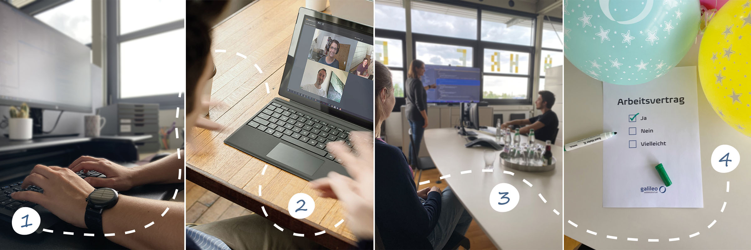 Fotomontage von Stationen im Bewerbungsprozess